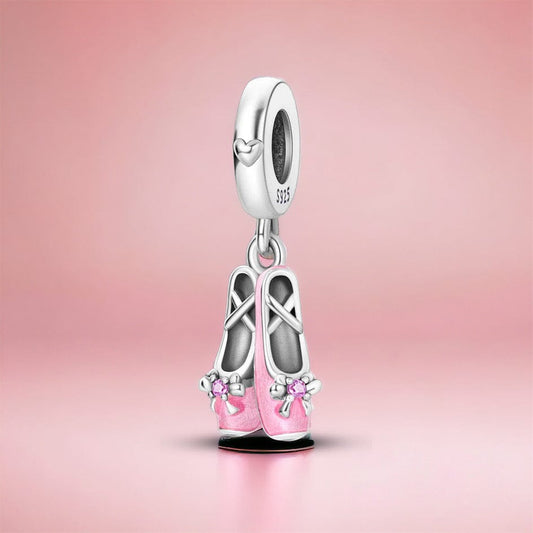 SolariaJewelry 12 tanzenden Prinzessinnen Ballett Schuhe Anhänger Charm für Bettelarmband, S925 Silber pink