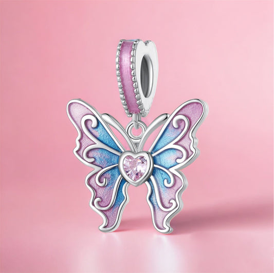 SolariaJewelry Elina Fairytopia Schmetterling Anhänger Pastell Charm für Bettelarmband, S925 Silber