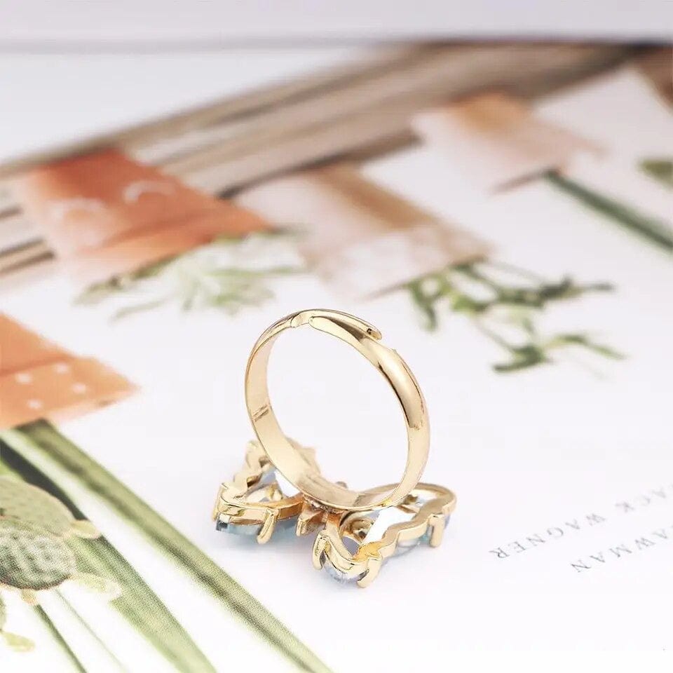 SolariaJewelry Goldener Kristall Schmetterling Ring, Two-Tone changierend