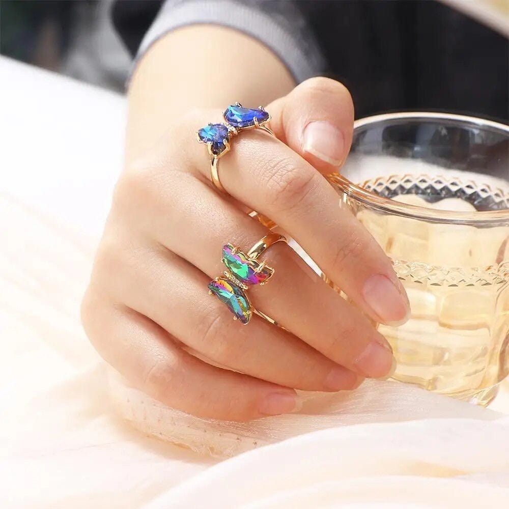 SolariaJewelry Goldener Kristall Schmetterling Ring, Two-Tone changierend