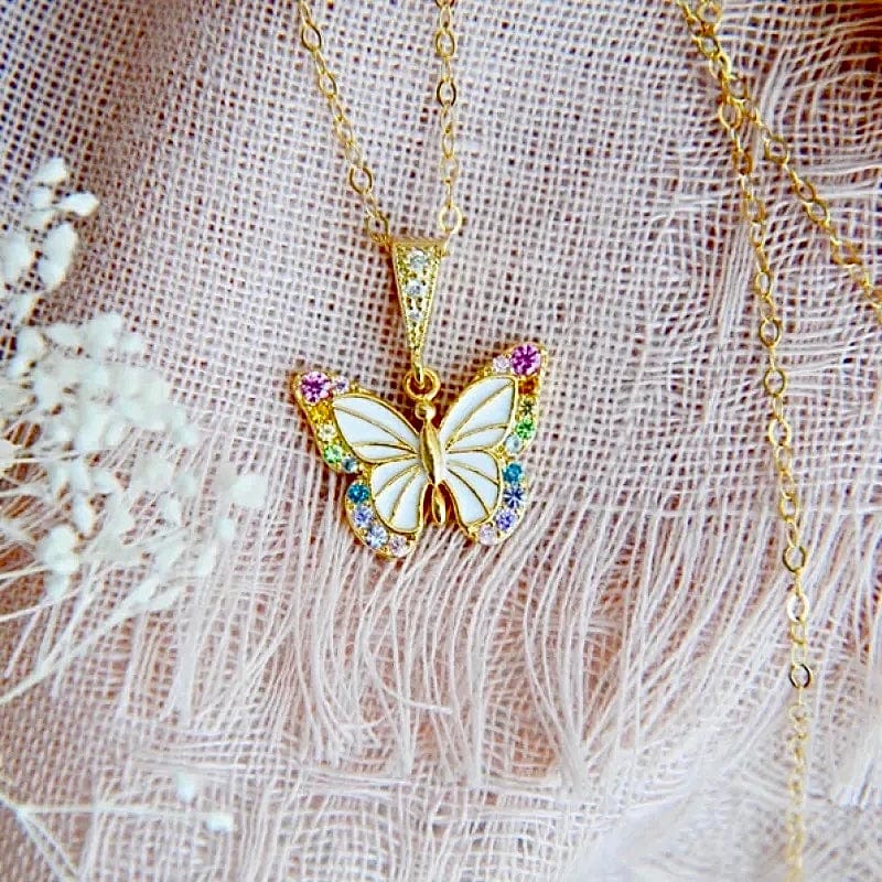 Magic of the rainbow golden butterfly necklace