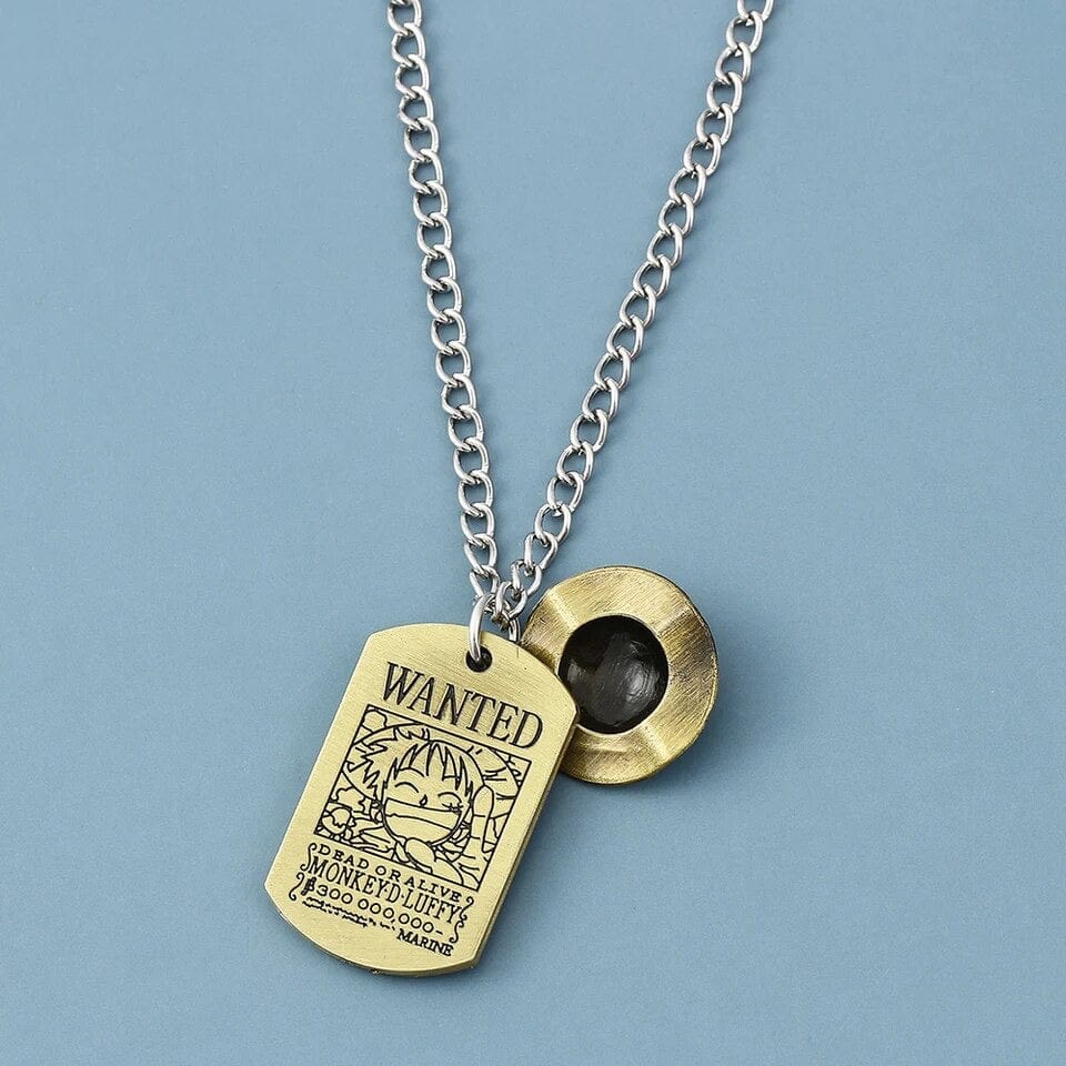 SolariaJewelry One Piece Luffy inspirierte Halskette mit Dogtag Steckbrief und Strohhut