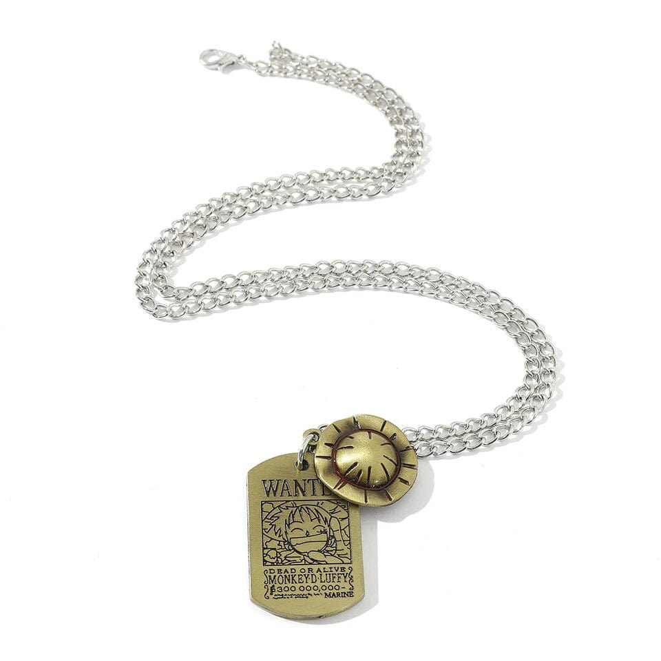 SolariaJewelry One Piece Luffy inspirierte Halskette mit Dogtag Steckbrief und Strohhut