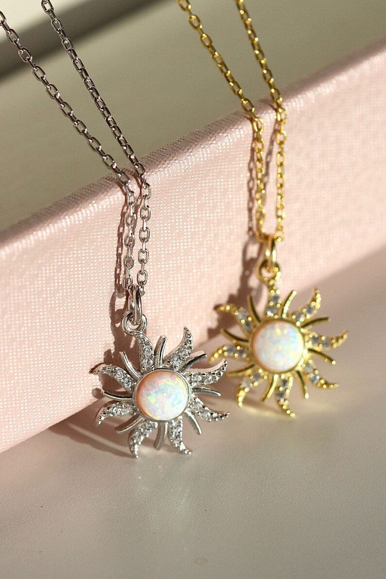 Rapunzel Princess inspired sun necklace earrings set with faux opal