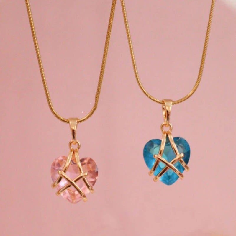 SolariaJewelry Rosa Kristall / Golden Mini Version - Diamantschloss inspirierte Halskette mit Herz Anhänger