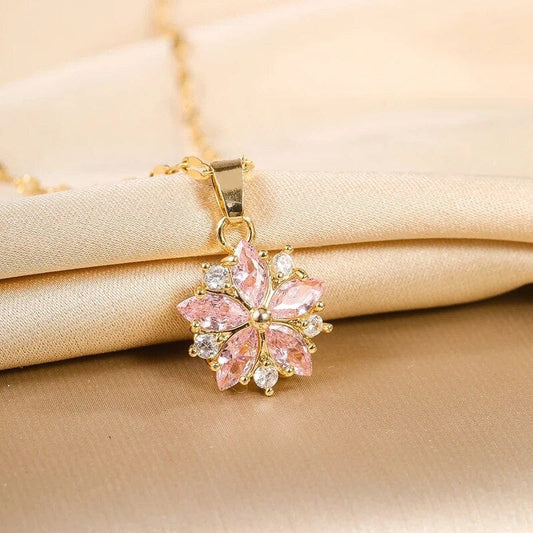 SolariaJewelry Sakura Kiss Rosa Zirconia Kirschblüten Halskette